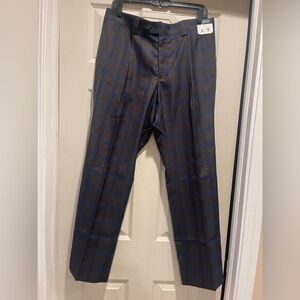Men's Elegant Checkered Trousers - Navy and Brown